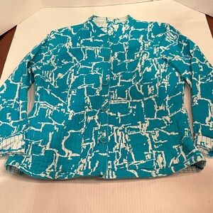 Casual Studio - Women’s Reversible Turquoise Abstract Print Jacket Size Medium